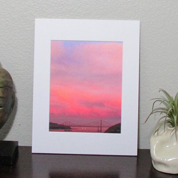 NWT Photography Print Matted - Carquinez Bridge Pink Sunset 11"x14" - Picture 1 of 2